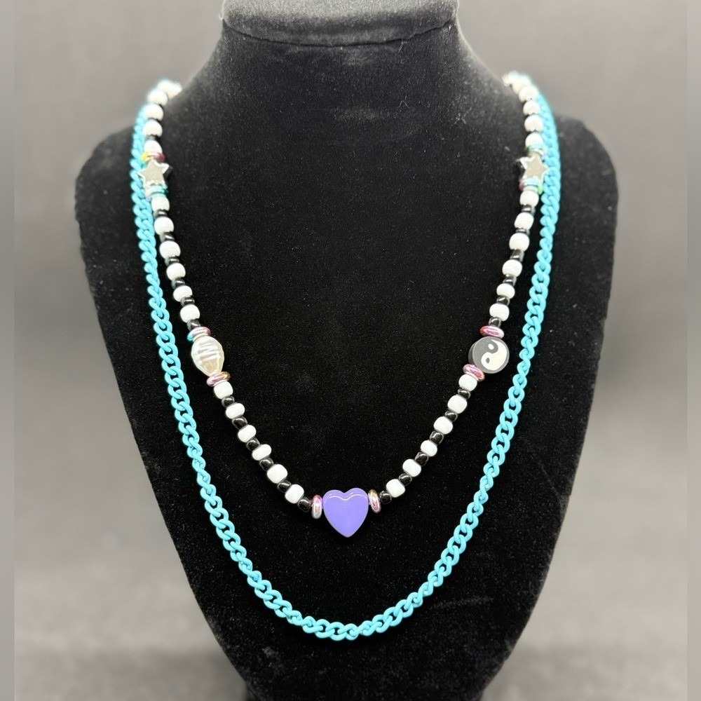 Ivory Ella Layered Beaded Necklace Heart Yin Yang Star Turquoise Blue Purple NEW